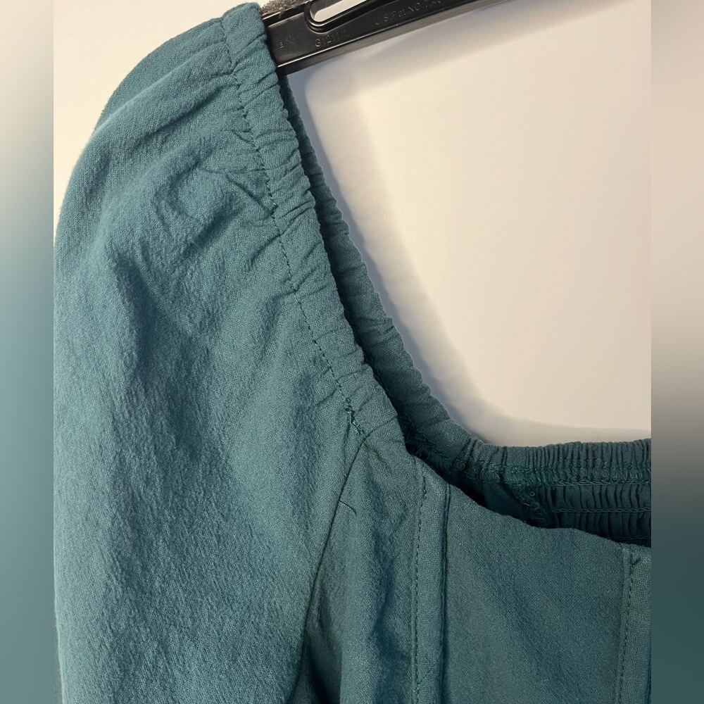 Kirious Long Sleeve 100% Textured Washed Cotton Crop Top - Teal - Picture 3 of 10